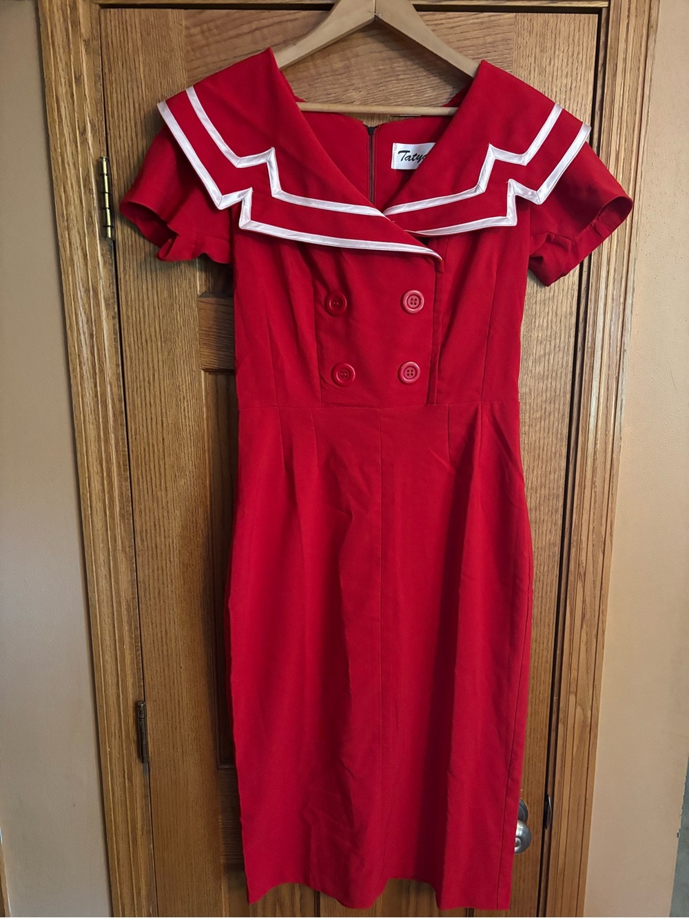 Vintage Inspired Captain Red Sailor Midi Dress XL White Trim by Tatyana